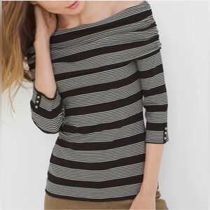 White House Black Market Black And White Off-The-Shoulder Striped Top Size Large